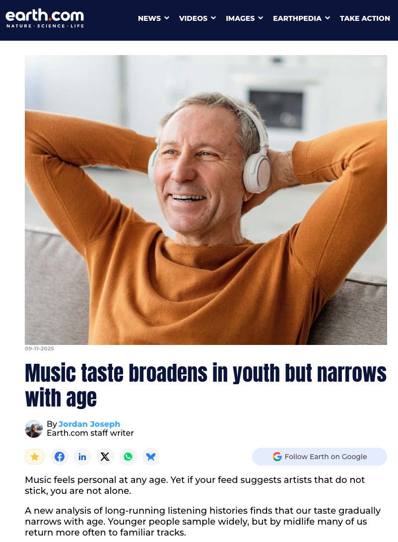 Preview for Music taste broadens in youth but narrows with age