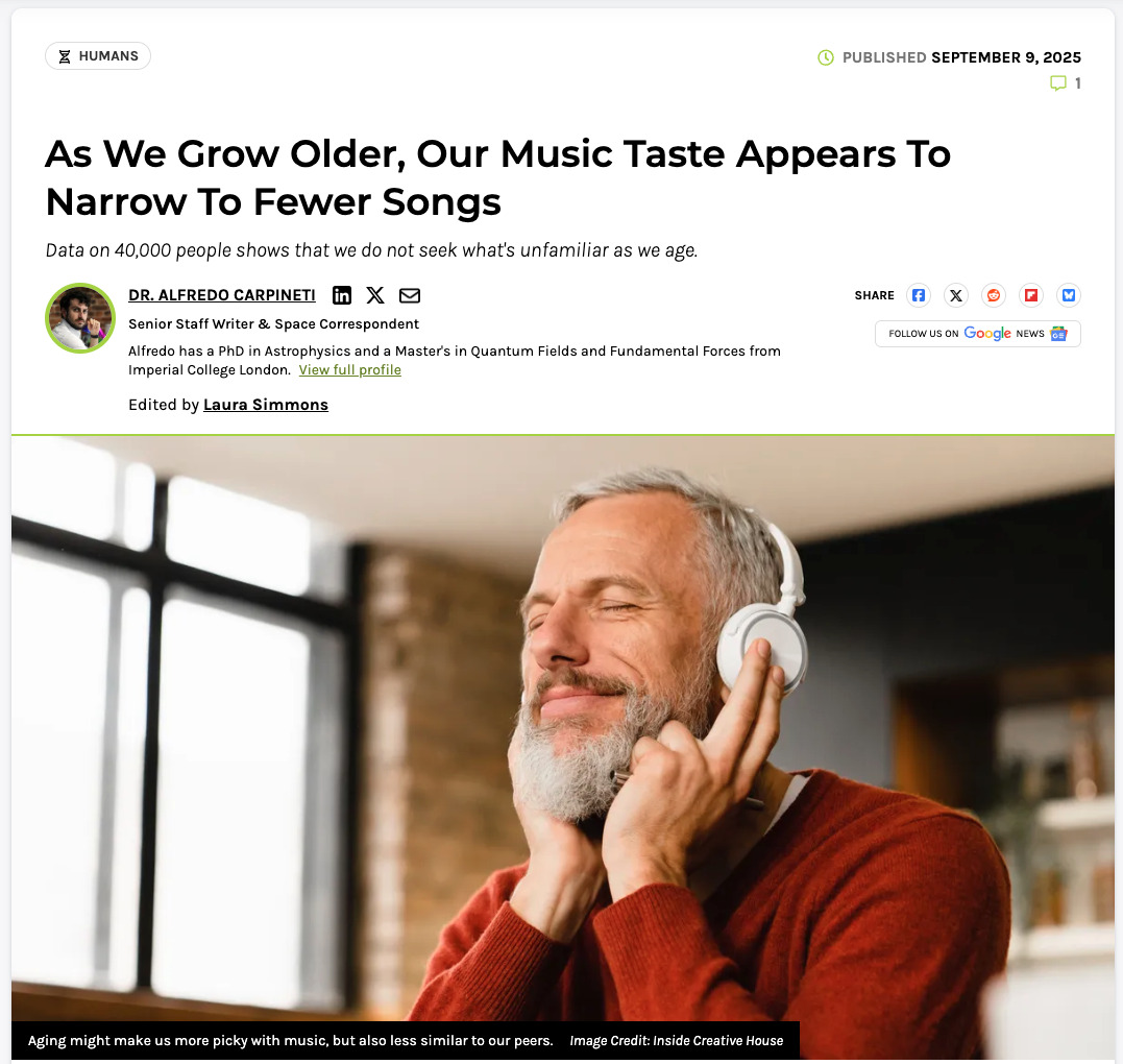 Preview for As We Grow Older, Our Music Taste Appears To Narrow To Fewer Songs