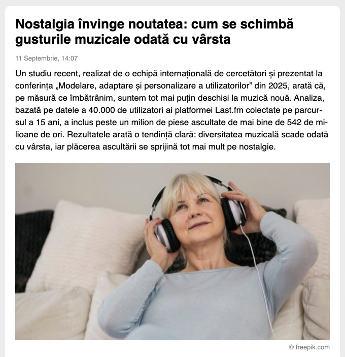 Preview for Nostalgia învinge noutatea: cum se schimbă gusturile muzicale odată cu vârsta