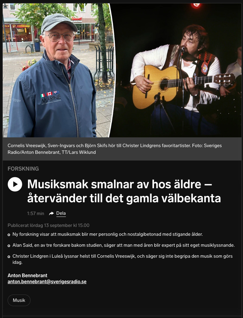 Preview for Musiksmak smalnar av hos äldre – återvänder till det gamla välbekanta
